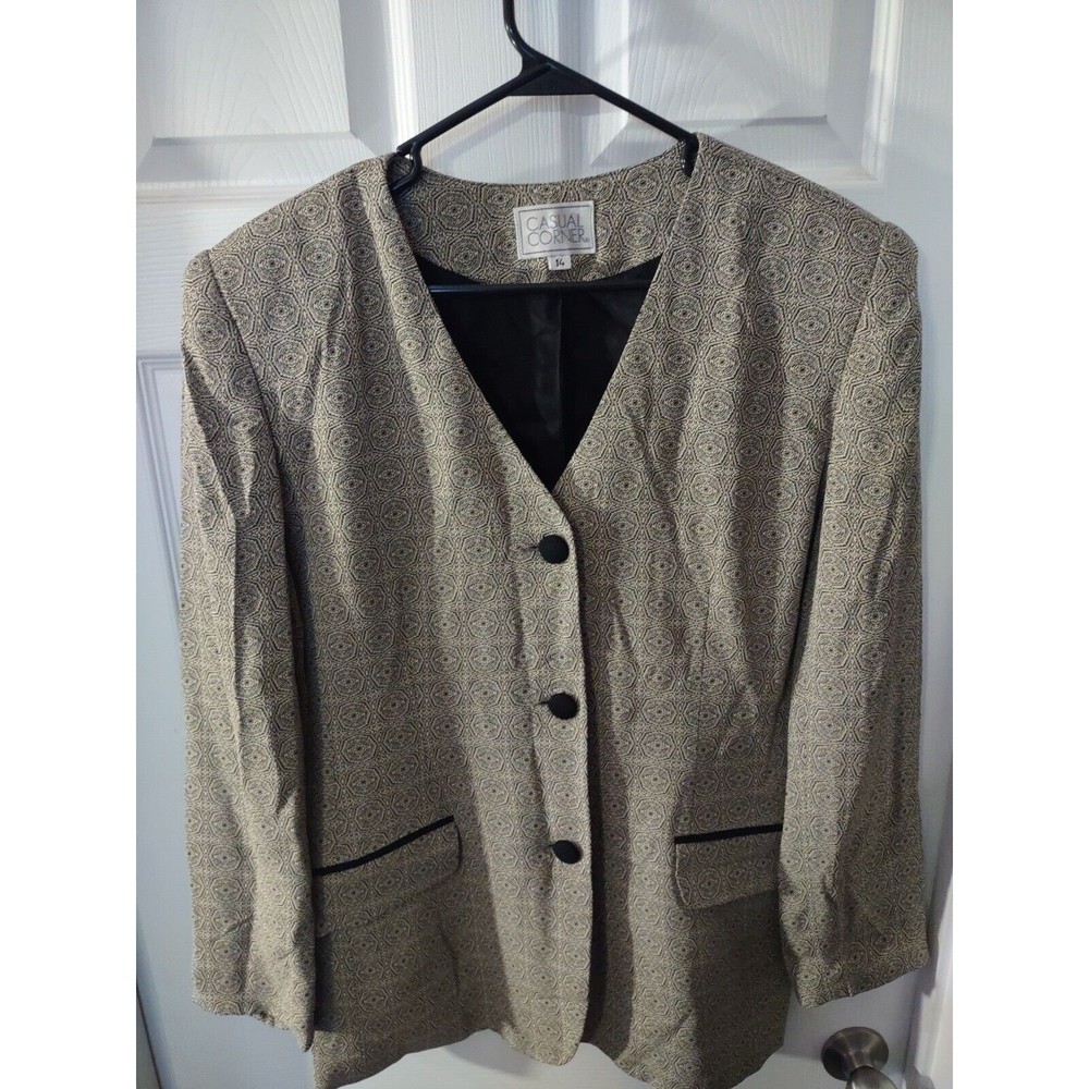 Casual Corner Dress Jacket Size 14 Gray Black Accent Button and Pocket Trim - Picture 3 of 8